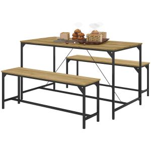 Matsalsset, Bord och 2 Bänkar, Industriell Design, Stålstomme, Trädekor/Svart