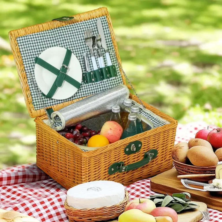 Picknickfodral i Pilträ för 2 Personer med Isolerat Kylfack
