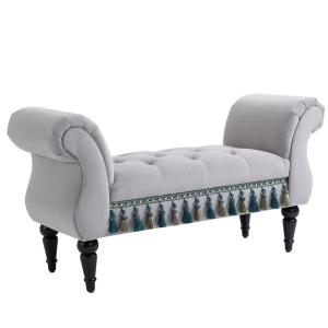 Elegant Sittbänk med Träben, Klädd Sängbänk i Tyg för Sovrum och Hall, Stilren Inredningsdetalj, Grå, 117 x 40 x 58 cm