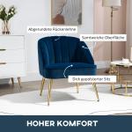 Fåtölj i Retrodesign med Sammetsoptik och Guldben för Vardagsrum Ergonomisk och Elegant Blå och Guld Metall och Tyg