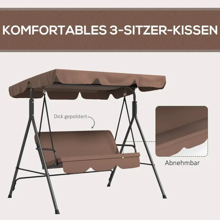 Hammock för Trädgård 3-Sits med Justerbart Tak, Brun