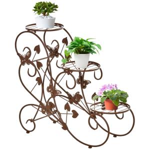 Blomsterställ Fransk Stil 3 Våningar Växthylla Metall Elegant Växtförvaring för Trädgård och Balkong Brons 76 X 27 X 67 Cm