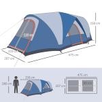 Campingtält Tunneltält Blå Vit av Polyester för 4 Personer med UV-skydd och Bärväska Vattentät 2000 mm Vattenpelare 2 Rum Rymlig Design