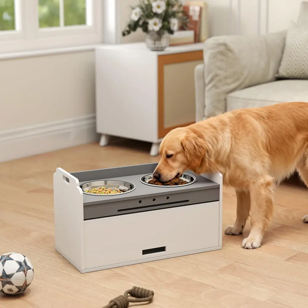 Matbar Hund med Förvaring Vit MDF och Rostfritt Stål 36 Cm