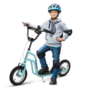 Sparkcykel med Luftdäck för Barn, Robust Skoter med Handbroms, Säker Körning på Alla Underlag, Blå, 120 x 58 x 75-80 cm, 5 år+