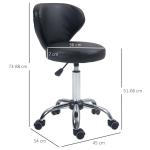 Rullande Pall Massagepall Roterande Arbetspall Svart av Konstläder och Metall för Kontor och Salong Justerbar Höjd 49-64 cm