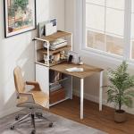Skrivbord med Hylla Praktisk Natur Trä för Studier och Arbete Hopfällbar Design med 4 Hyllplan Platsbesparande 105x60x127 cm