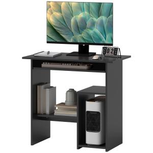 Skrivbord Datorbord Svart av Spånskiva och Metall för Kontor Bord med Öppna Fack och Hyllor 80 x 45 x 75 cm