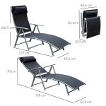 Solstol Trädgårdsstol Svart Metall och Tyg för Strand och Terrass Hopfällbar med Kuddar 137 X 63,5 X 100,5 Cm