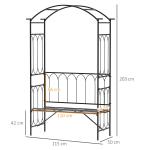 Rosenbåge med Integrerad Bänk Dekorativ Trädgårdssoffa med Spaljé för Klätterväxter Stabil Metallkonstruktion Svart 115 X 50 X 203 Cm