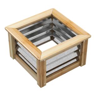 Upphöjd Bädd Blomlåda Natur av Metall och Trä för Trädgård och Balkong Odlingslåda med Träram Robust Design 45 x 45 x 30 cm
