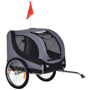 Hundkärra Prisvärd Grå Svart Stål Polyester för Cykel Hopfällbar med Koppling och Reflexer Upp till 20 kg för Djur 130 x 73 x 90 cm