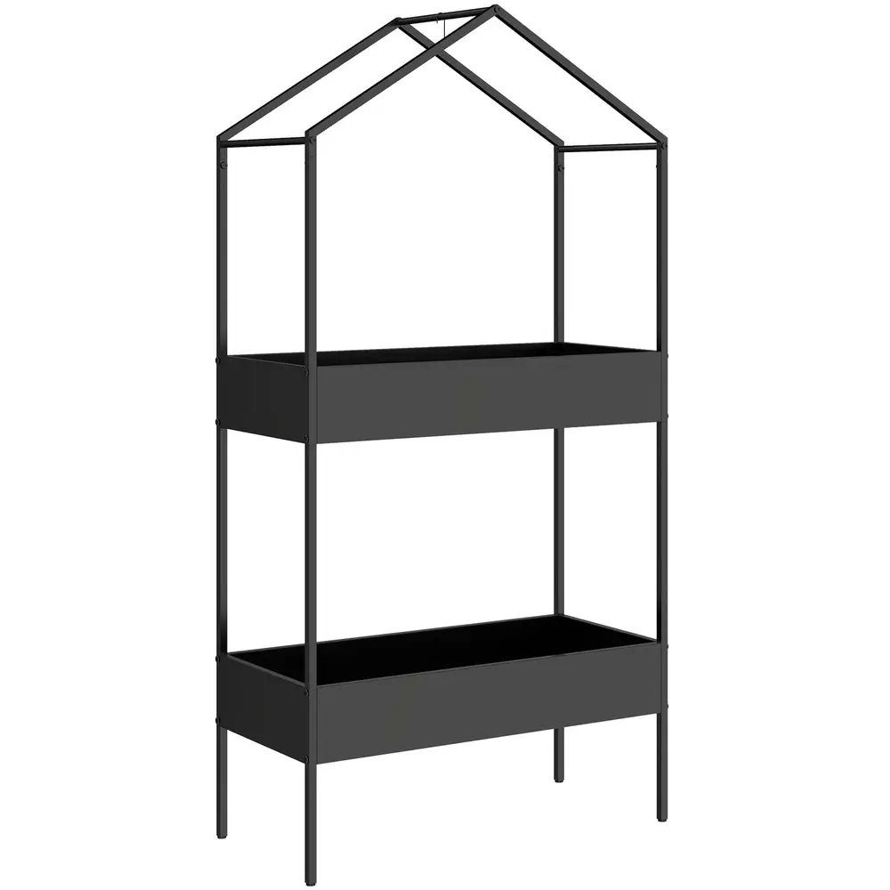 Blomställer Husform Svart Metall 2 Hyllor 150 Cm