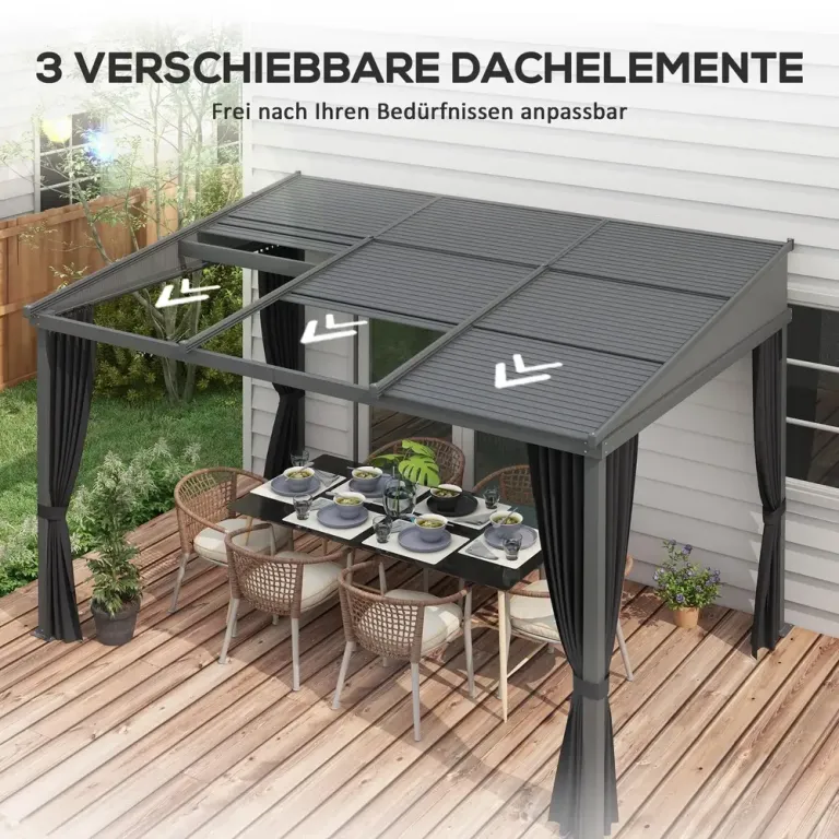 Pergola med Skjutbart Tak Trädgårdspaviljong 3,65 x 2,55 m