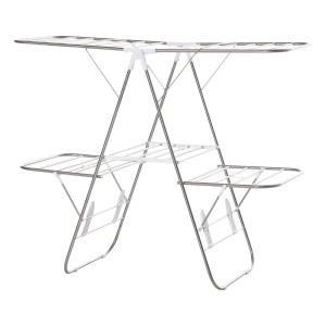 Hopfällbar Torkställning i 3 Nivåer, Flexibel Torktumlare i Rostfritt Stål, Platsbesparande Design för Tvättstugan, Silver/Vit, 138 x 60,5 x 112 cm