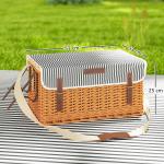 Picknickfodral i Pilträ för 4 Personer med Picknickfilt, Bestickset och Flasköppnare, Ljusbrun