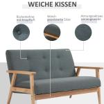 2-Sitsig Soffa i Linnetyg, Kompakt Tygsoffa med Träben, Bekväm Sittplats för Det Lilla Vardagsrummet, Grå, 115 x 66,5 x 73 cm