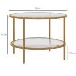 Sidobord Soffbord Guld av Stål för Vardagsrum och Sovrum Runt Bord med Hylla Elegant Design Ø 60 x 43 cm