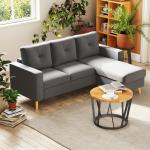 Hörnsoffa L-Form Grå av Linnelook och Trä för Vardagsrum 3-Sits Soffa med Schäslong Modern Design Bekväm 93 x 136 x 85 cm