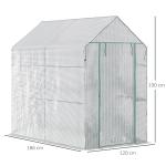 Växthus Stabil Grön Stål för Trädgård och Odling med Fyra Hyllplan och Dörr i PE-Plast Robust Konstruktion för Plantor 120 x 186 x 190 cm