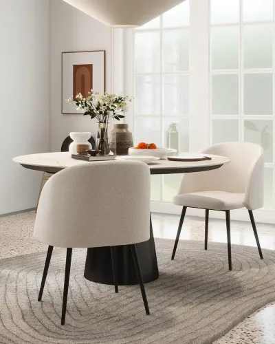 Set 2 Stoppade Matstolar Stålben Böjt Ryggstöd, Beige