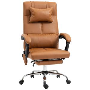 Kontorsstol Massagestol Ljusbrun av Konstläder för Kontor Ergonomisk med Svankvärme och 6 Massagepunkter