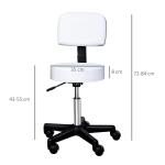 Ergonomisk Rullpall med Ryggstöd Justerbar Snurrpall Bekväm Sits Konstläder för Klinik eller Kontor Vit 35 X 72-84 Cm