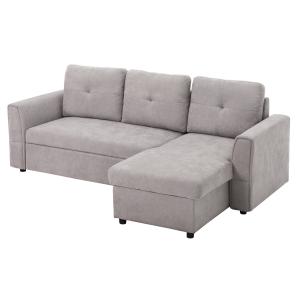 3-sits Bäddsoffa med Schäslong, Stoppad Soffa med Sängfunktion, Grå