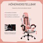 Ergonomisk Gamingstol i Rosa, Bekväm Datorstol med Nackstöd och Svankkudde, Justerbar Snurrstol för Spel och Arbete, Rosa/Vit