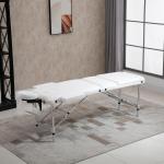 Hopfällbar Massagebänk Vit av Plast och Aluminium för Salong och Spa Höj och Sänkbar med Kudde Bärbar Design 215 x 60 x 61-84 cm
