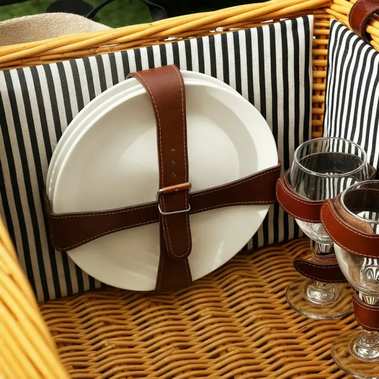 Picknickfodral i Pilträ för 4 Personer med Picknickfilt