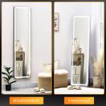 Fristående Helkroppsspegel med LED, Justerbar Golvspegel med Belysning, Elegant Inredning för Sovrum, Silver/Svart, 40 x 37 x 156,5 cm