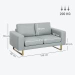 2-sits Soffa med Massiv Träram och Metallben, Ljusgrå