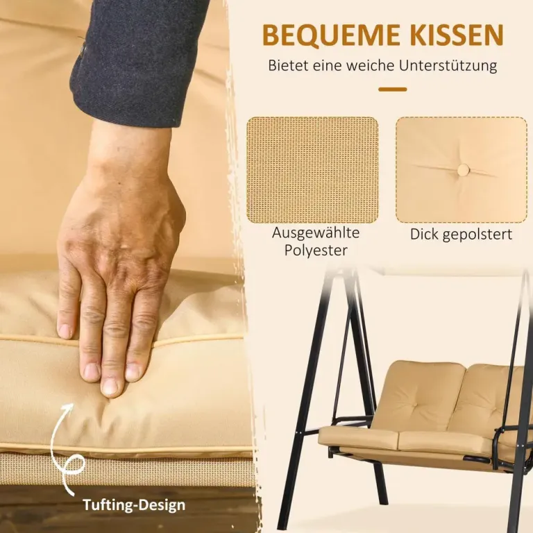 Hammock för Trädgård 2-Sits med Justerbart Tak, Beige