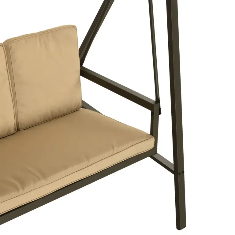 Trädgårdsgunga Gungbänk Beige av Metall och Tyg 3-Sits