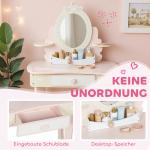Sminkbord Barn 2 i 1 Rosa MDF och Trä för Barnrum Sminkset med Pall och Spegel Skrivbord med Låda och Tillbehör Söt Design för Lek
