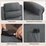 Massagestol med Uppresningshjälp Grå Linnetyg för Vardagsrum Ergonomisk Relaxfåtölj med Vibration och Lutning Bekväm Vilostol