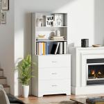 Vitrinskåp Högt Vit MDF och Glas för Vardagsrum och Kök Bokhylla med Lådor och Öppna Hyllor Elegant Förvaring och Display 180 cm