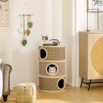 Klöstunna Stor Khaki och Brun Sisal för Stora Katter 3 Våningar Kattgrotta med Klöspelare Robust 45x45x79 cm