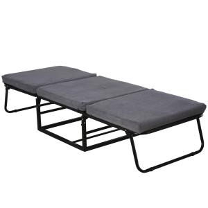 Gästsäng Hopfällbar 2 i 1 Pall Justerbar Polyester Stål och Skum Grå 192 X 68 X 37 Cm