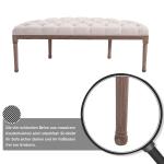 Klädd Loungebänk i Vintagestil med Knappar, Linne och Trä, Beige, 140,5 x 51 x 48 cm