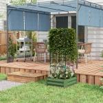 Upphöjd Bädd Blomlåda Grön av Galvaniserat Stål för Trädgård och Balkong Planteringslåda med Spaljé Grönsaksbädd