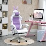 Gamingstol Ergonomisk och Spelstol med Svankstöd och Fotstöd samt Kaninöron och Kudde Ergonomisk och Bekväm Violett Tyg och Metall
