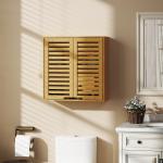 Väggskåp Badrum Naturfärgad Bambu för Badrum och Kök Hängande Skåp med Ribbade Dörrar och Justerbar Hylla 60x20x60 cm