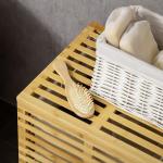 Bambu Tvättkorg med Lock och Tvättpåse, 63 L, Naturträ, 44 x 37 x 62,5 cm