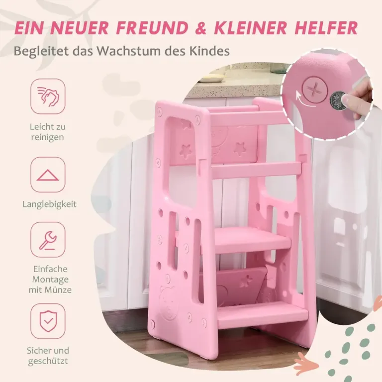 Lärtorn Hjälptorn Rosa av Trä och Barnrum Höj och Sänkbart