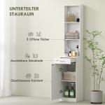 Högt Badrumsskåp Slimmad Design med Låda, Hyllor och Skåp i Spånskiva, Vit