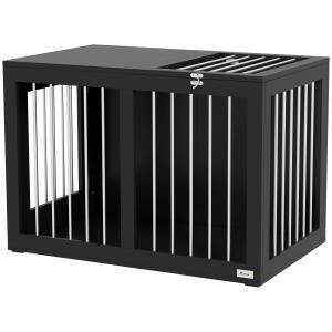 Hundbur Hundhus Svart av Metall för Medelstora Hundar Transportbur med Dörrar Hundlåda för Hemma Robust Design 80 x 50 x 56,5 cm