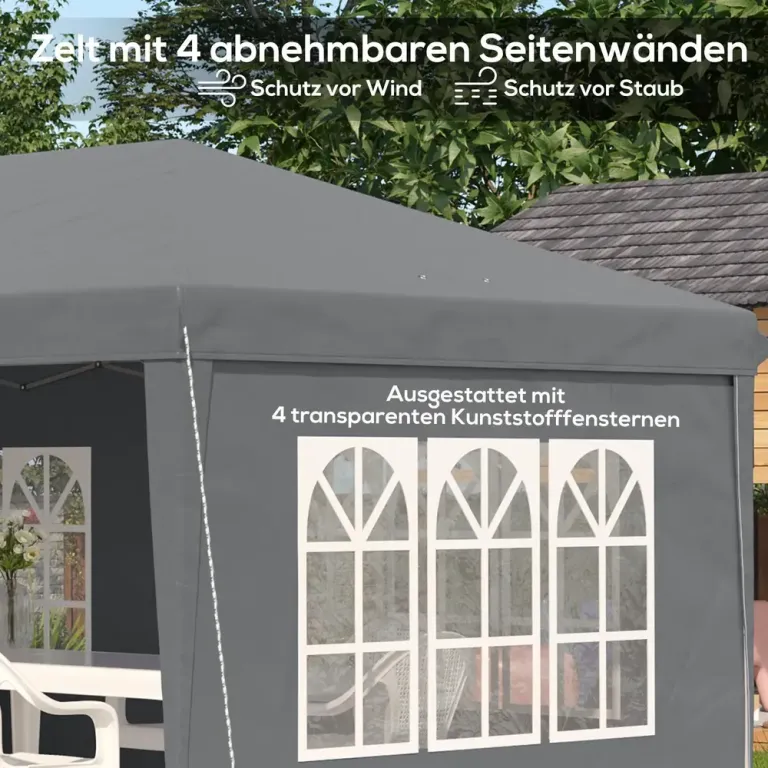 Pop-up Paviljong 4 Sidoväggar och Fönster 3 x 6 m