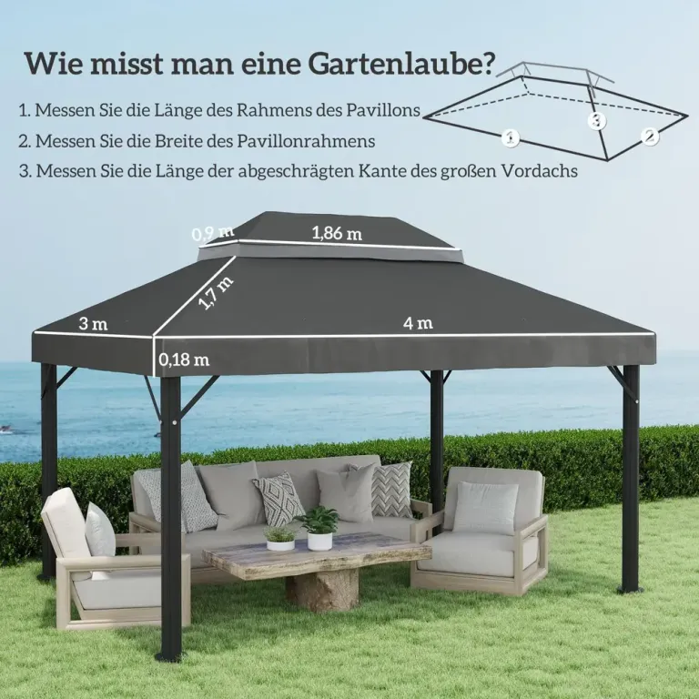 Ersättningstak för Paviljong Dubbeltak Mörkgrå 3 x 4 m